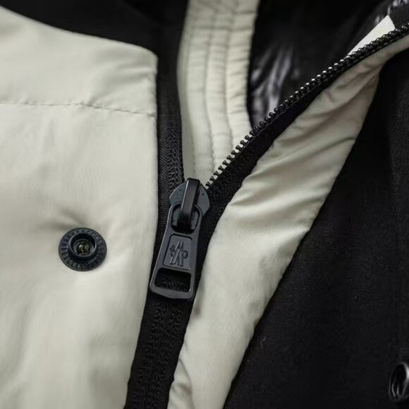 Moncler Color-Block Hooded Down Jacket | Light Gray & Black Puffer Coat - Picture 6 of 9
